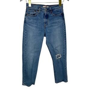 Levi’s Wedgie Straight Crop Women Sz 26 Distressed Highrise Dark Wash Denim Jean